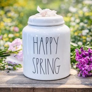 Rae Dunn HAPPY SPRING Canister 8x6 Easter Farmhouse Decor NEW